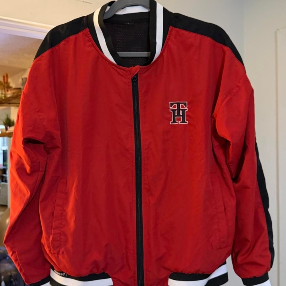 Chassé Varsity Track Jacket Red Black Embroidered TH Logo Size L